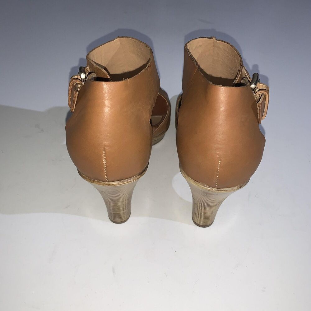 Sofft Heels Womens Size 9.5 Brown Leather Peep Toe T Strap Sandals Shoes - Picture 5 of 8